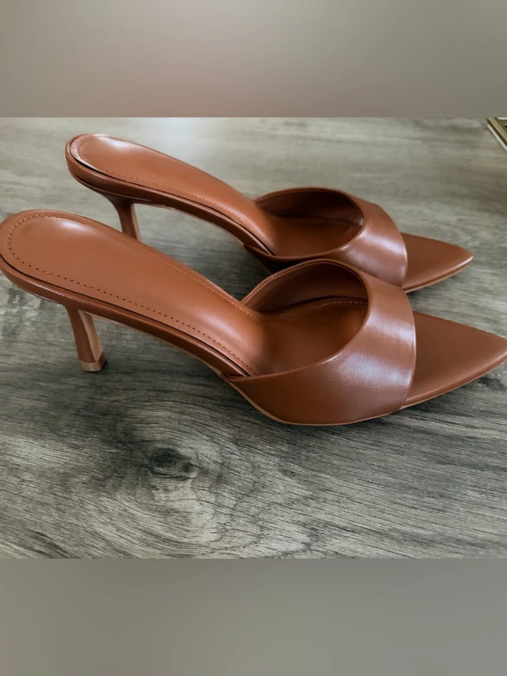 Womens Open-Toe Slide Heels in Brown - Picture 2 of 6